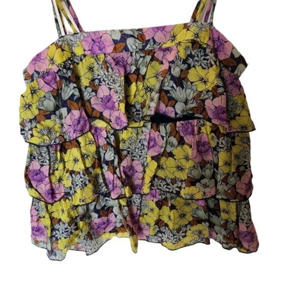 Anthropologie Leifnotes Floral Tank Top‎ Blouse size 2 Strappy Ruffles - Picture 5 of 9
